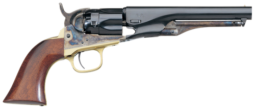 Taylors 1862 Pocket Police Break Open 36 Caliber Striker Fire 5.50" 5rd Color Case Hardened Frame Blued Barrel & Cylinder Walnut Grip