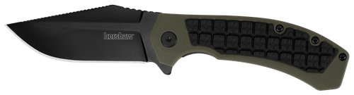 Kershaw Faultline 3" Folding Drop Point Plain Black Oxide 8Cr13MoV SS Blade Black/OD Green Glass-Filled Nylon Handle Includes Pocket Clip