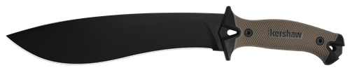 Kershaw Camp 10 10" Black Powder Coated 65Mn Carbon Steel Blade Black/Tan Glass-Filled Nylon Handle 16" Long Includes Sheath