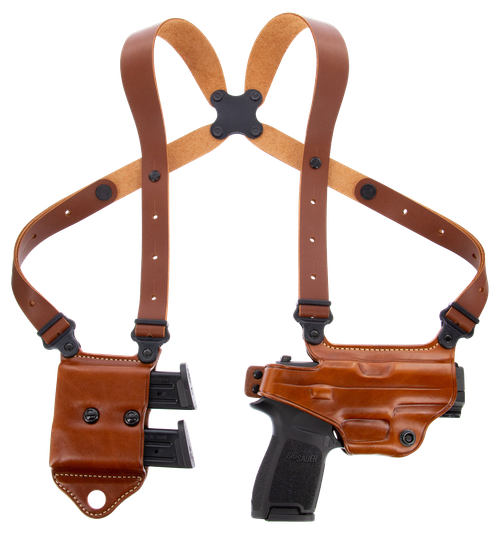 Galco Miami Classic II Shoulder System Size Fits Chest Up To 56" Tan Leather Harness Fits S&W M&P Shield Fits Glock 43 Fits Glock 43X