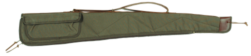 Bob Allen Canvas Shotgun Case, Canvas with Green Finish, Leather Strap & Sling, Quilted Flannel Lining with Batting & Self-Repairing Nylon Zipper 44" L