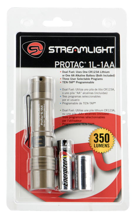Streamlight ProTac 1L-1AA Everyday Carry Flashlight Coyote 40/150/350 Lumens White C4 LED