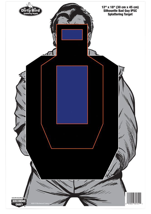 Birchwood Casey Dirty Bird Bad Guy Silhouette Tagboard Hanging Pistol 12" x 18" Black/Blue/White 100 Per Pkg