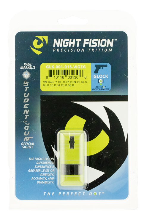 Night Fision Night Sight Set Accur8 Front/Square Rear fits Glock 17, 17L, 19, 22-28, 31-35, 37-39 Accur8 Front/Square Rear Green White Outline Black Black