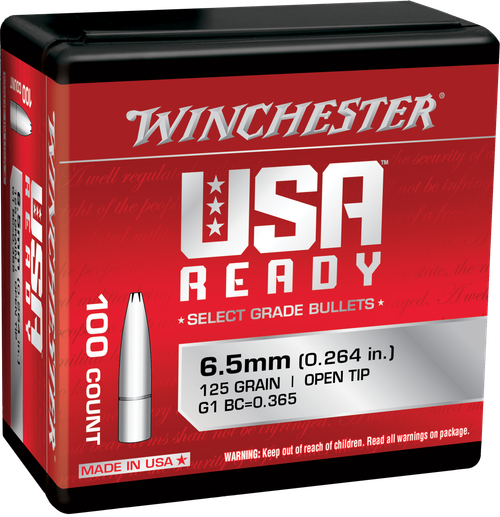 Winchester 6.5 Creedmoor Bullets 125gr, Open Tip, 100 per Box