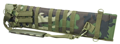 NcStar VISM Shotgun Scabbard made of 600D PVC with Woodland Camo Finish, MOLLE Webbing, D-Ring, 4 PAL Straps & Adjustable Retention Strap 29"-34.75" L