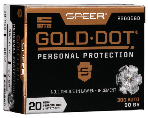Speer Ammo Gold Dot Personal Protection 380 ACP 90gr, Hollow Point, 20rd Box