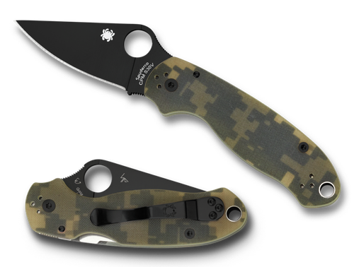 Spyderco Para 3 2.95" Folding Drop Point Plain Black DLC CPM S30V SS Blade Camo G10 Handle Includes Pocket Clip