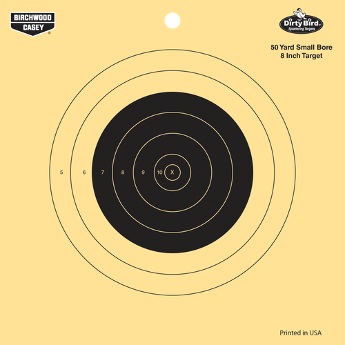 Birchwood Casey Dirty Bird 50yd Small Bore 8" Bullseye Tagboard Hanging 50 yds Small Bore Rifle Black/Yellow 25 Per Pkg