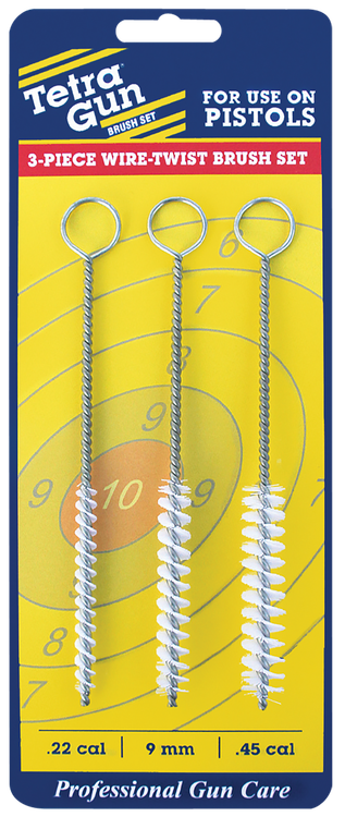Tetra Wire-Twist Brush Set 9mm/22/45 Caliber Handgun Firearm Nylon Bristles 3 Per Pkg