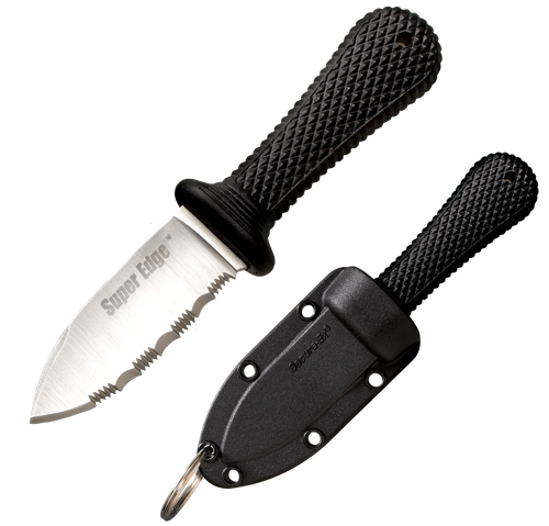Cold Steel Super Edge, 2" Fixed Blade Knife, Drop Point, 3/4Serrated Edge, AUS 8A/Polished, Black Kraton, Secure-Ex Sheath