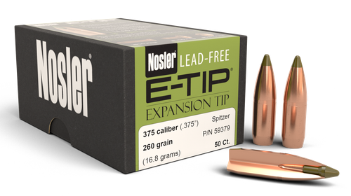 Nosler E-Tip Lead Free Reloading Bullets 357 Mag Caliber 260gr, Spitzer Boat Tail (SBT), 50rd/Box -NOT AMMO-