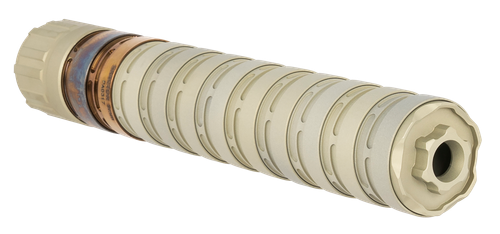 Q Erector 9 9mm, 8.7" Overall Length, 1.375" Diameter, Stainless Steel and Aluminum Construction, Clear Anodized Flat Dark Earth