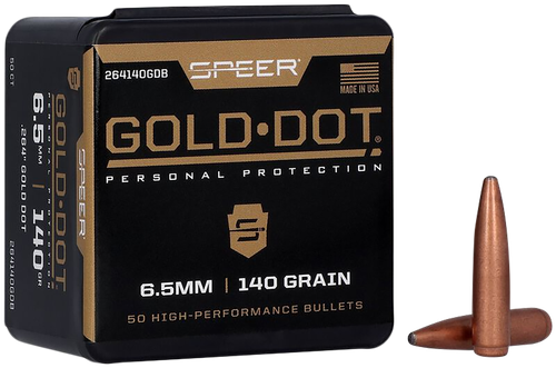 Speer Bullets Gold Dot 6.5mm .264 140gr, Soft Point, 50rd/Box