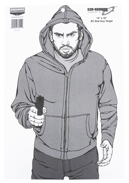 Birchwood Casey EZE-Scorer Bad Guy ISPC Silhouette Paper Hanging 23" x 35" Black/Gray/White 100 Per Pkg
