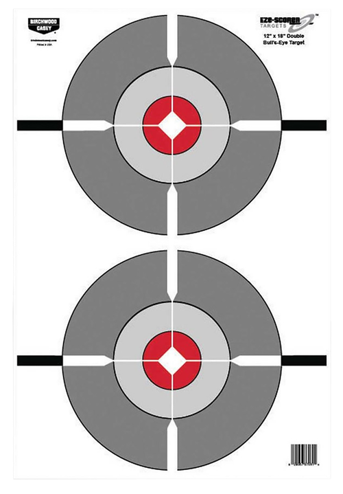 Birchwood Casey EZE-Scorer Double Bull's-Eye Paper 12" x 18" Bullseye Black/Gray/Red/White 100 Per Pack