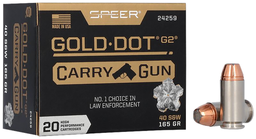 Speer Gold Dot Carry Gun 40 S&W 165gr, 1150 fps Hollow Point, 20rd Box