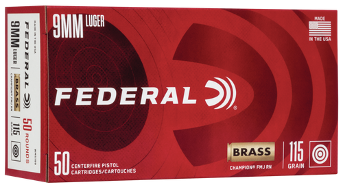 Federal Champion, 9mm, 115Gr, Full Metal Jacket, 50rd Box