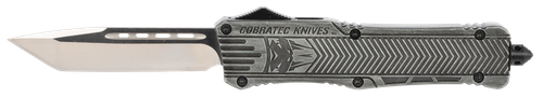 CobraTec Knives CTK-1 Large 3.75" OTF Tanto Plain D2 Steel Blade/Stonewashed Aluminum Handle Features Glass Breaker Includes Pocket Clip