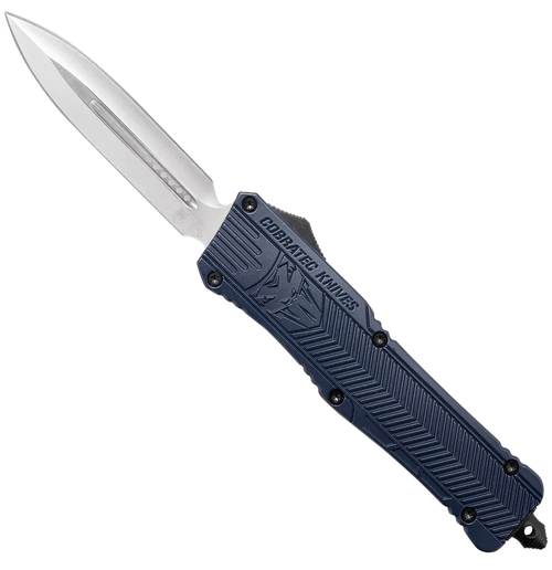 CobraTec Knives CTK-1 Large 3.75" OTF Dagger Plain D2 Steel Blade/NYPD Blue Aluminum Handle Features Glass Breaker Includes Pocket Clip