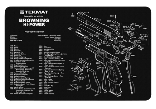 TekMat Cleaning Mat Black/White Thermoplastic Fiber Top Vulcanized Rubber Back 17" Long 11"x17" Browning Hi-Power Parts Diagram
