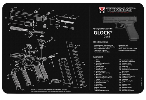 TekMat Mat, Glock Gen 5, 11"x17", Black, Small Microfiber TekTowel, Packed In Tube