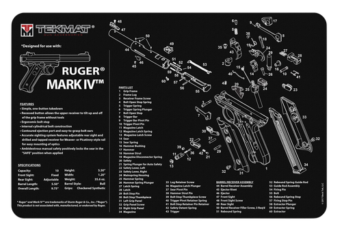 TekMat Ruger Mark IV Pistol Mat, 11"x17", Black, Includes Small Microfiber TekTowel, Packed In Tube