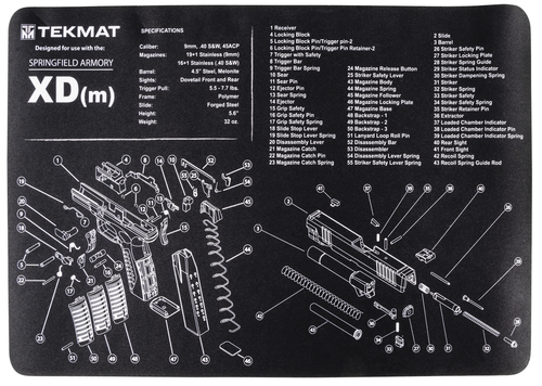 TekMat Springfield XDM Pistol Mat, 11"x17", Black, Includes Small Microfiber TekTowel, Packed In Tube