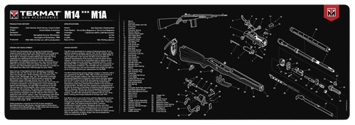 TekMat M14 Cleaning Mat Black/White Rubber 12"x36" Springfield M1A Parts Diagram Illustration