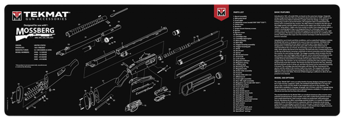 TekMat Mossberg Shotgun Cleaning Mat Black/White Rubber 12"x36" Mossberg Shotgun Parts Diagram Illustration
