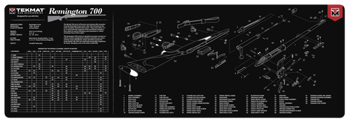TekMat Remington 700 Cleaning Mat Black/White Rubber 12"x36" Remington 700 Parts Diagram Illustration