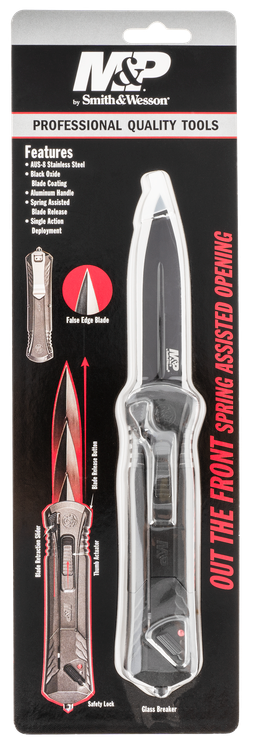 SW Knives M&P Out The Front 3.50" Black Oxide High Carbon Stainless Steel Drop Point Aluminum Handle Folding