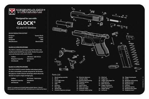 TekMat, Ultra Mat, For Glock 42/43, Cleaning Mat, Thermoplastic Surface Protects Gun From Scratching, 1/4" Thick, 15"X20", Tube Packaging, Black