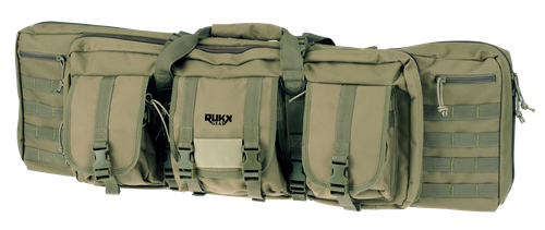 Rukx Gear Tactical Double Gun Case, 36", Water Resistant Green 600D Polyester, Non-Rust Zippers, Reinforced Velcro & Adjustable Back Straps