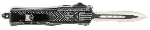 CobraTec Knives CTK-1 Small 2.75" OTF Dagger Part Serrated D2 Steel Blade/ Stonewashed Aluminum Handle Features Glass Breaker Includes Pocket Clip