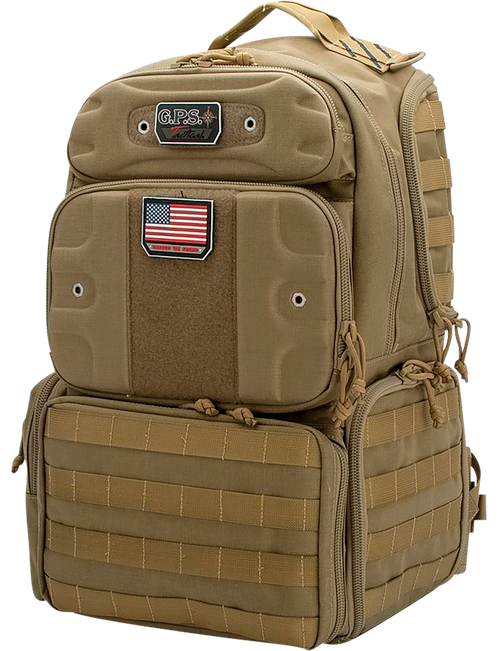 G*Outdoors GPS-T1913BPT Tactical Range Backpack Tall Tan 1000D Polyester with Removable Pistol Storage, MOLLE Webbing & Lockable Zippers Holds 4 Handguns, Ammo & Accessories