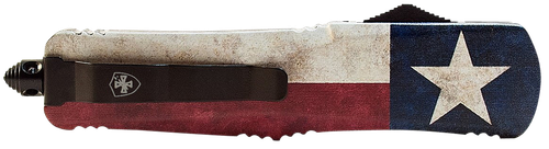 Templar Knife Captain Gen II Small 2.25" OTF Drop Point Plain Black 440C SS Blade Red/Blue/White Star Zinc Aluminum Alloy Handle Features Glass Breaker/Pocket Clip