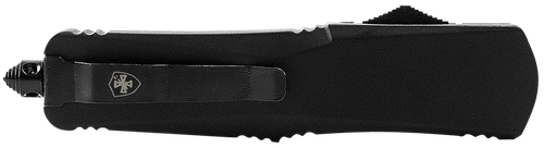 Templar Knife Black Rubber Gen II Small 2.25" OTF Dagger Part Serrated Black 440C SS Blade Black Rubber Coated Aluminum Handle Features Glass Breaker/Pocket Clip