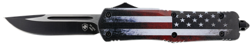 Templar Knife US Flag Gen II Large 3.50" OTF Drop Point Plain Black Oxide Stonewashed 440C SS Blade/ 5.25" US Flag Aluminum Handle Features Glass Breaker Includes Pocket Clip/Sheath