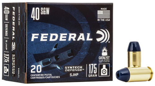 Federal, Syntech Defense with Catalyst Clean Burning Primer, 40 S&W, 175gr, Semi Jacketed Hollow Point, 50rd Box