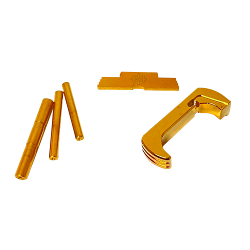 Cross Armory 3 Piece Kit Extended CompatibleGlock 17/19/26/34 Gen5 Gold Anodized Steel/Aluminum