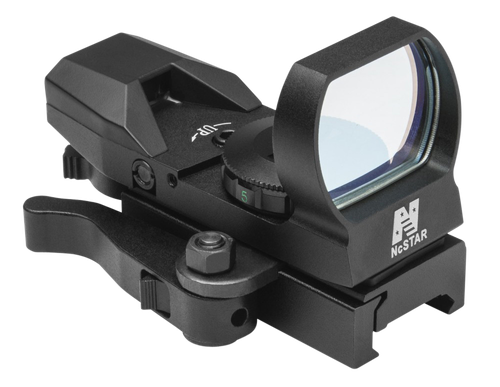 NcStar NcStar Red Four Reticle Reflex-QR Mount Heads Up Black Anodized 1x24x34mm 3 MOA Red Illuminated Multi Reticle Features QR Mount