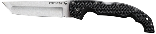 Cold Steel Voyager, Folding Knife, AUS 10A, Stone Washed Finish, Plain Edge, Tanto Point, Dual Thumb Stud/Pocket Clip, 5.5" Blade Length