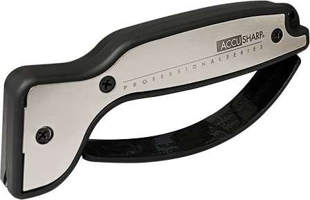 Accusharp Pro Knife & Tool Sharpener Fixed Diamond Tungsten Carbide Sharpener Black/Silver Aluminum/Overmolded Rubber