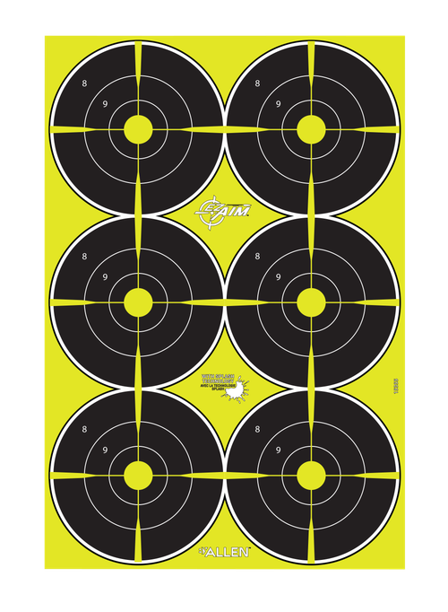 EZ-Aim Splash Reactive Target Bullseye Paper Hanging 12.50" W X 18.25" H Black/Yellow 8 Per Pkg