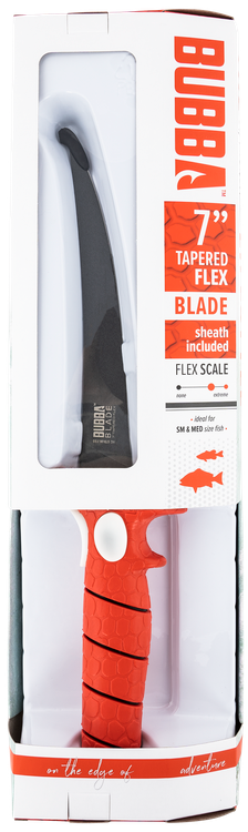 Bubba Blade Tapered Flex 7" Fixed Fillet Plain TiCN Carbon SS Blade Red/Black Non-Slip Handle