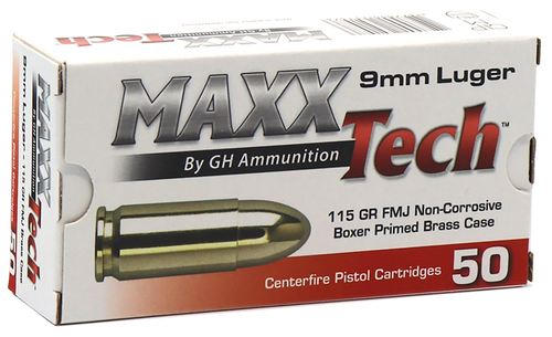 MaxxTech Brass9mmLuger 115gr Full Metal Jacket 50 Per Box/10 Case
