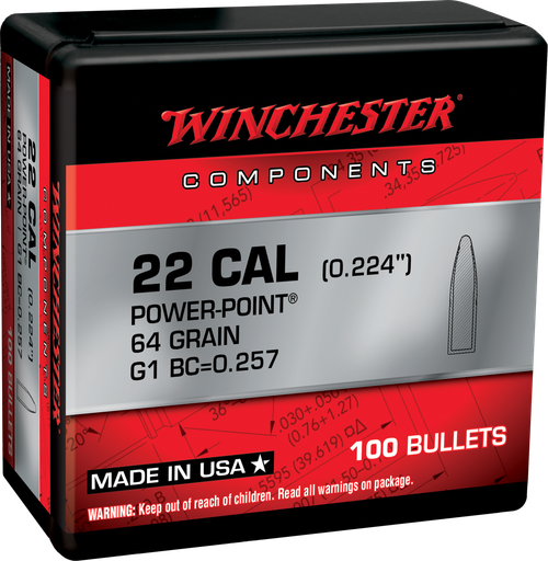 Winchester Reloading 223 Rem .224 64gr, Power-Point (PP) 100 Per Box, NOT AMMO THESE ARE RELOADING BULLETS