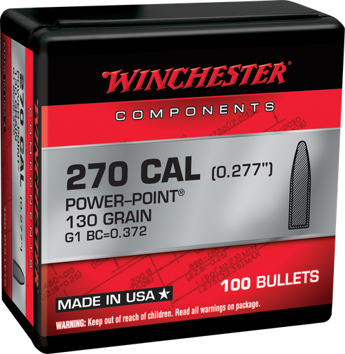 Winchester 270 Win .277 130gr, Power-Point (PP) 100 Per Box, NOT AMMO THESE ARE RELOADING BULLETS