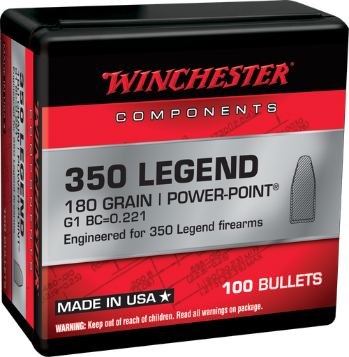 Winchester Reloading 350 Legend 180gr, Power-Point (PP) 100 Per Box, NOT AMMO- RELOADING BULLETS